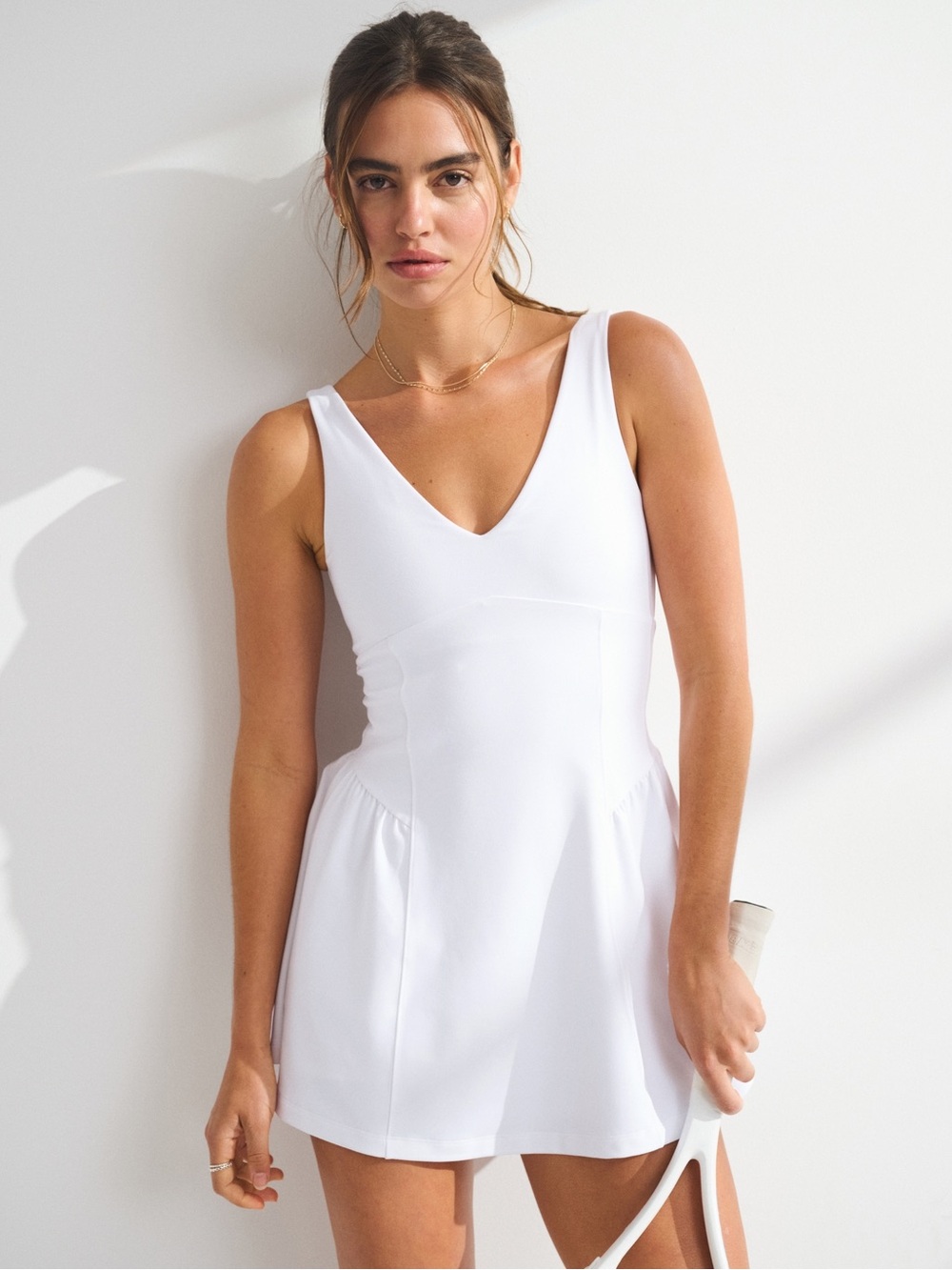 Abercrombie & Fitch White V-Neck Mini Tennis Dress